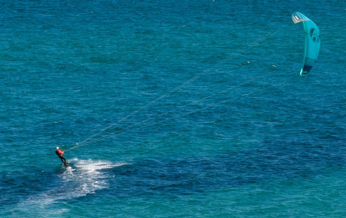 A kite surfer on the ocean