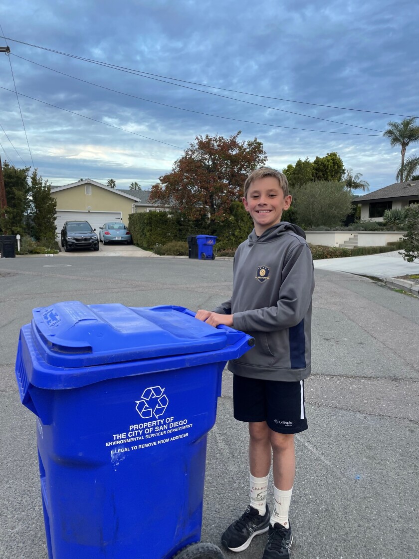 La Jolla resident Mark Stoneham, 11, is the founder of Curbside Cans Valet.