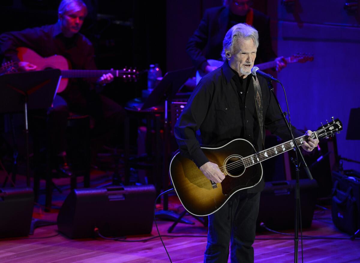 Kris Kristofferson, shown during a recent performance in Nashville, joined Johnny Cash biographer Robert Hilburn on Tuesday in Santa Monica to discuss the life and music of Cash and Roger Miller.