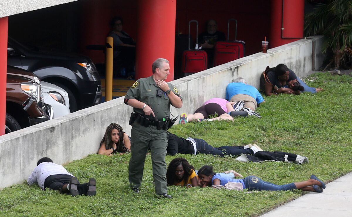 First responders secure the area outside the Fort Lauderdale-Hollywood International airport after a mass shooting in 2017.