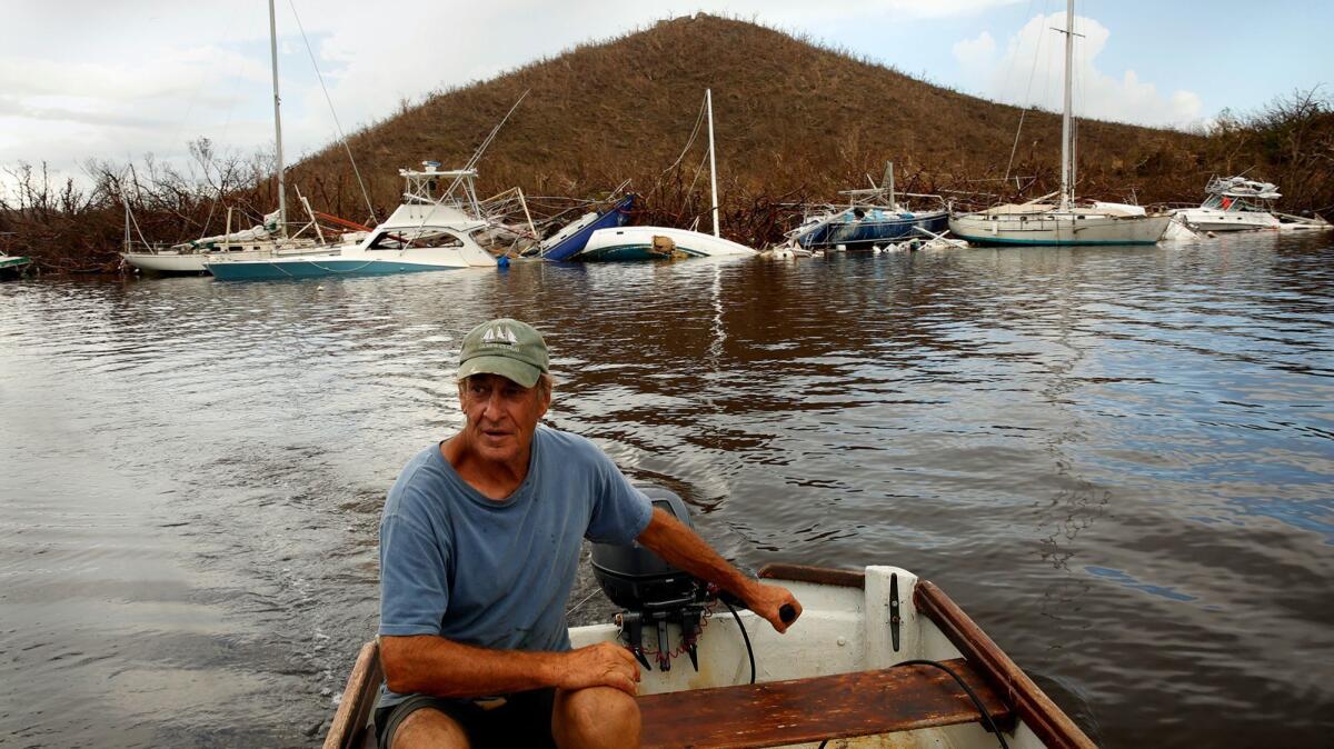 Elliot Hooper, 64, lost the mast on his boat, but he says he will stay in Coral Bay on St. John.