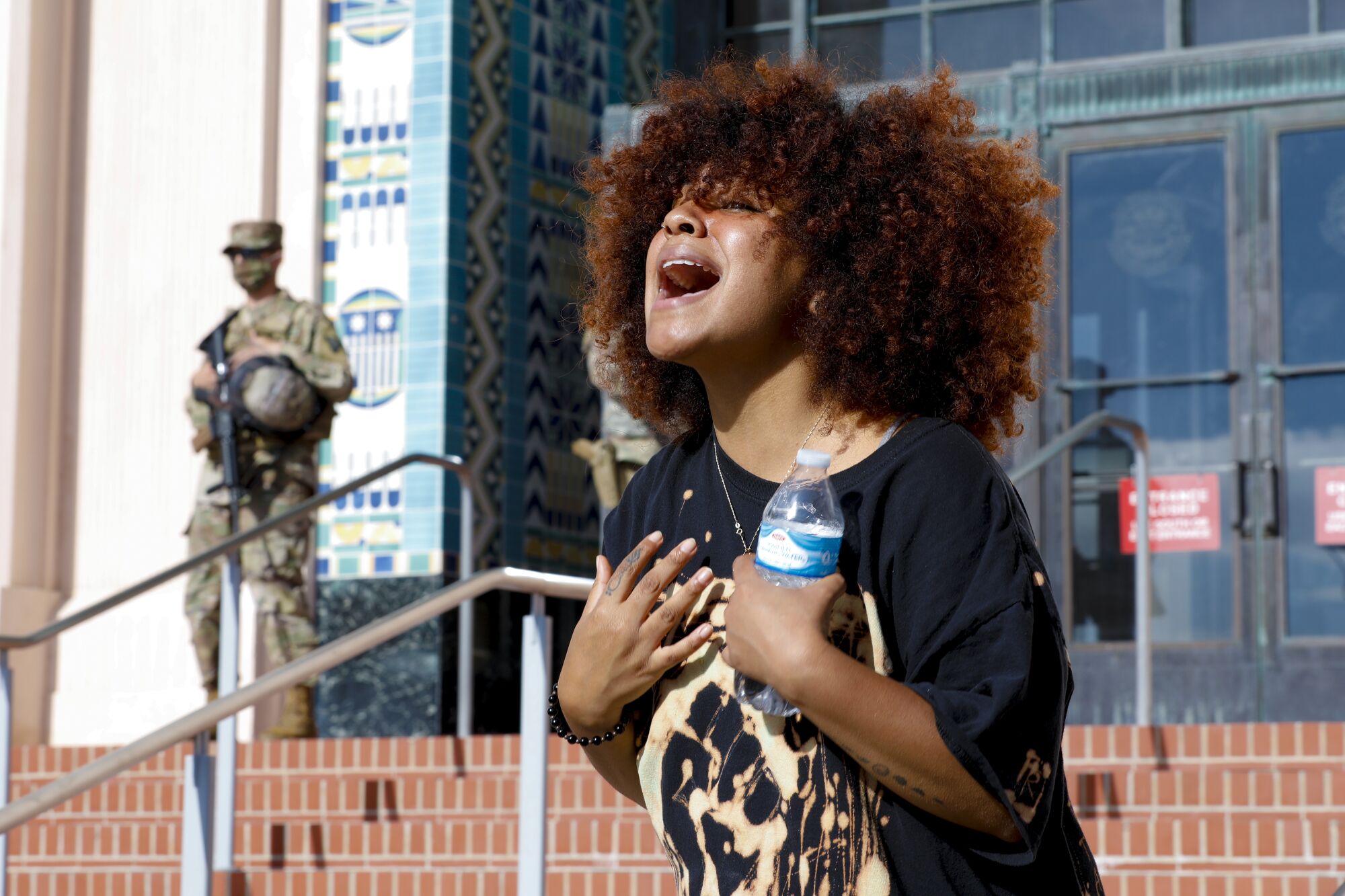 Protestors hold peaceful demonstration at the Embarcadero in San Diego.