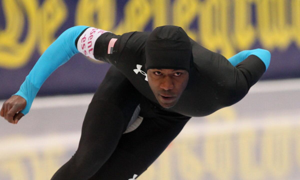 American speedskater Shani Davis competes in the men's 1,000 meters at a World Cup event in Kazakhstan last month. Davis won the event at the U.S. Olympic speedskating trials on Sunday.