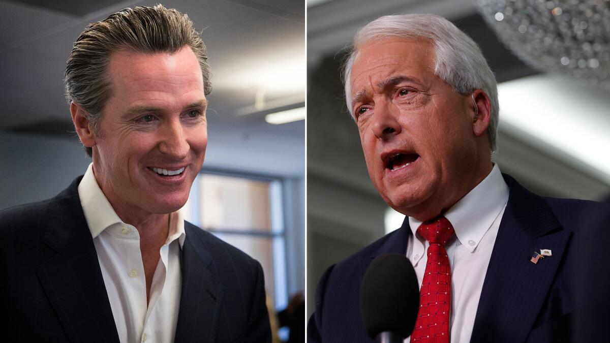 Democratic gubernatorial candidate Gavin Newsom, left, and Republican counterpart John Cox.