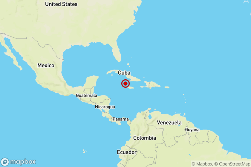 The U.S. Geological Survey says a magnitude 7.7 earthquake has struck south of Cuba and northwest of Jamaica.