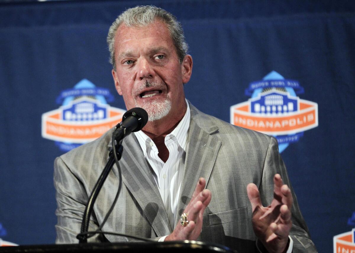 Jim Irsay speaks at a news conference in July 2012.
