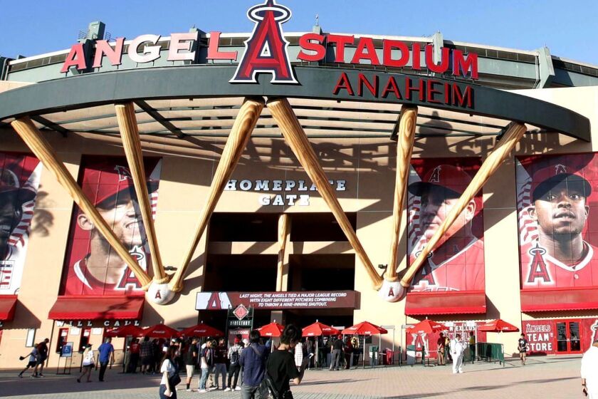 File photo taken in September 2018 shows Angel Stadium, the home of the Los Angeles Angels, in Anaheim, California. (Kyodo via AP Images) ==Kyodo