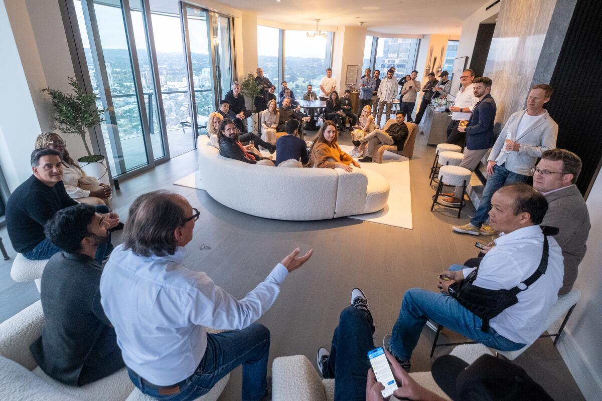 Partners from venture capital funds and other investors discuss the L.A. tech ecosystem at the "Investor Sunset Mixer"