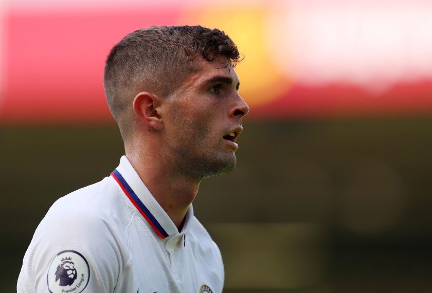 Christian Pulisic on the field for Chelsea 