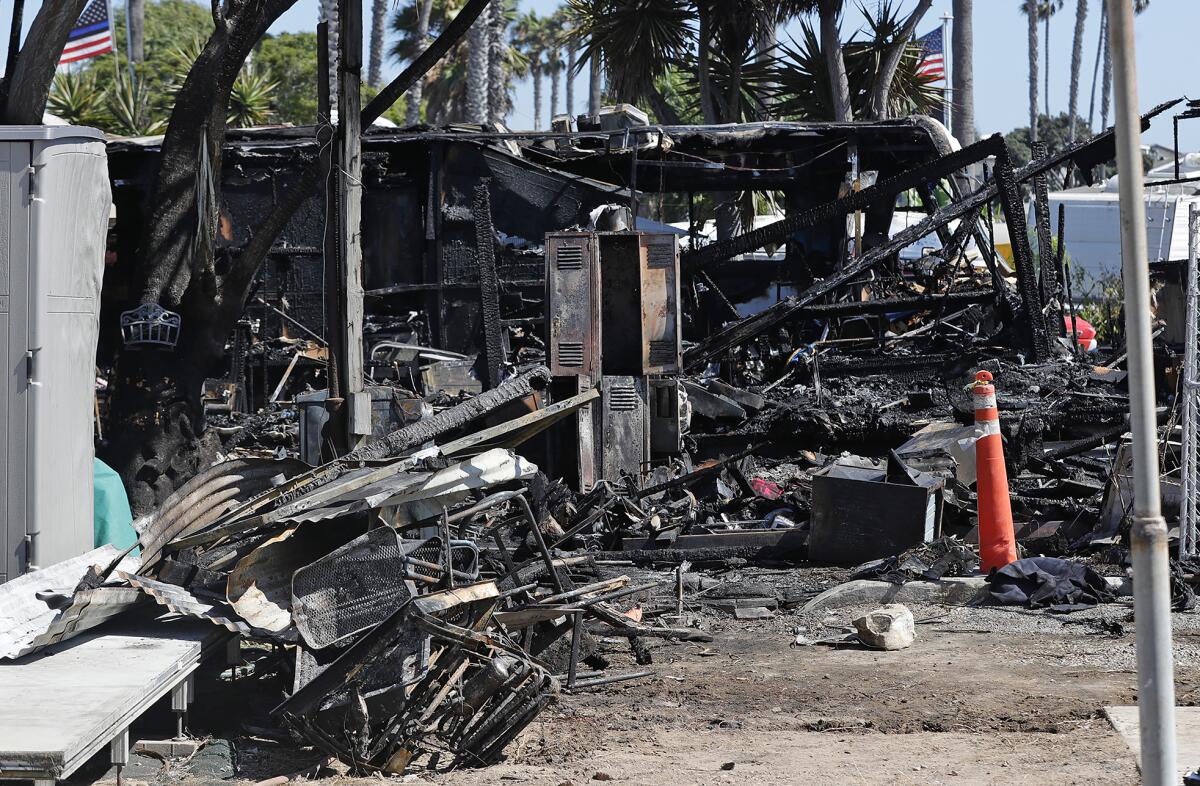 A Winnebago RV and surrounding area in Newport Beach were destroyed by a fire.