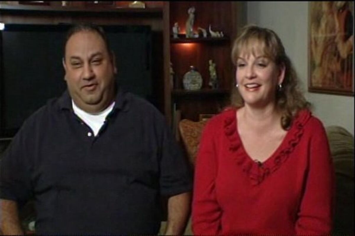 This image from television shows Mega Millions Lotto winner Jacki Wells Cisneros and her husband Gilbert during an interview with KNBC Los Angeles Wednesday May 5, 2010 after learning she held the single winning ticket. Cisneros told the station in the interview that she discovered during her usual late-night desk routine that she held the winning ticket worth $266 million dollars. (AP Photo/KNBC-TV)