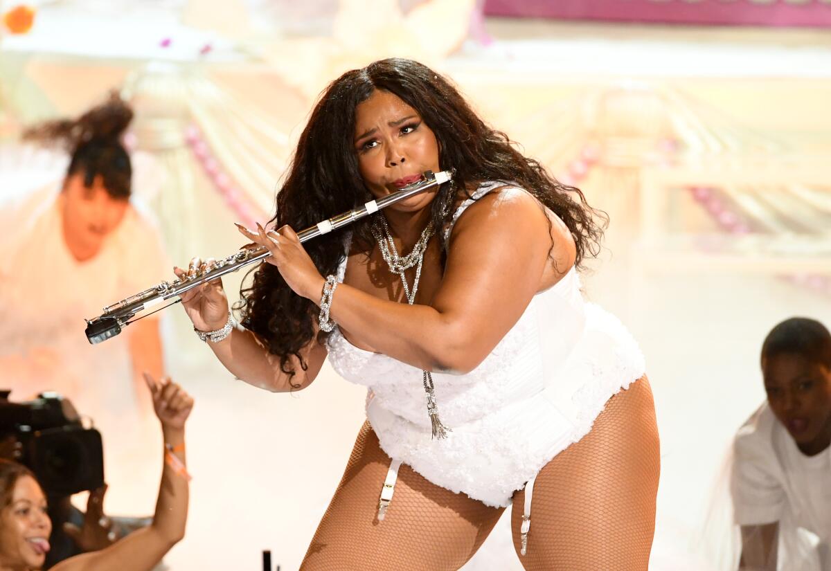 Lizzo performs onstage at the 2019 BET Awards on June 23, 2019 in Los Angeles.