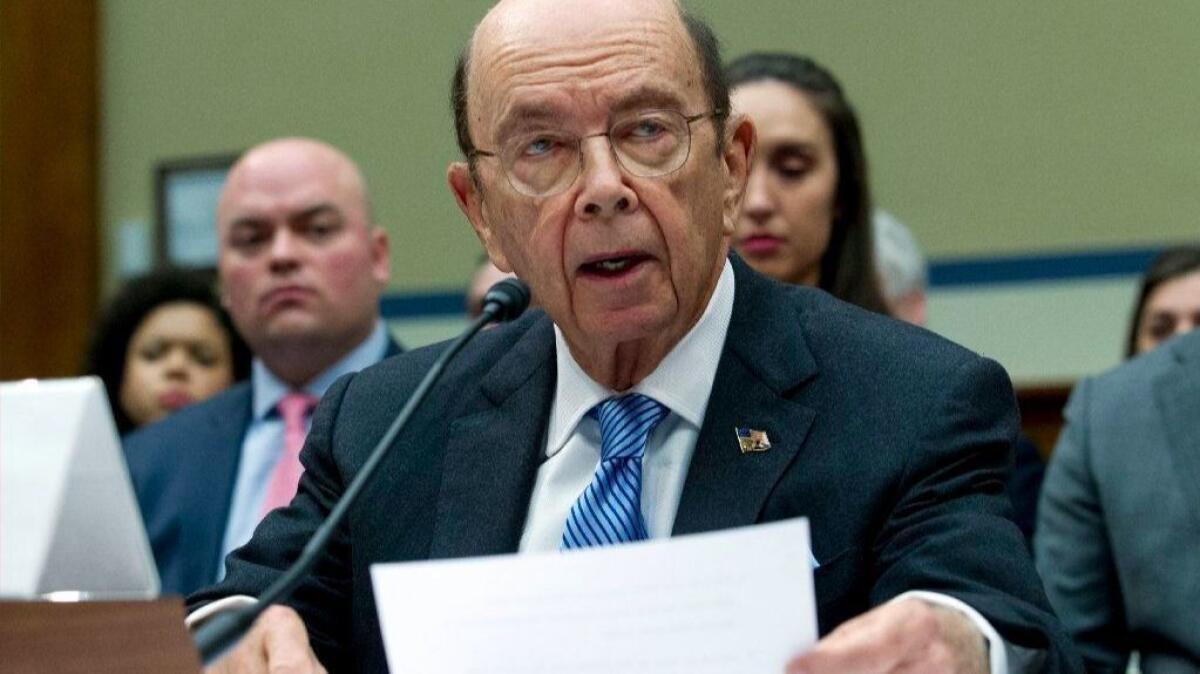 Commerce Secretary Wilbur Ross testifies during the House Oversight Committee hearing on Thursday.