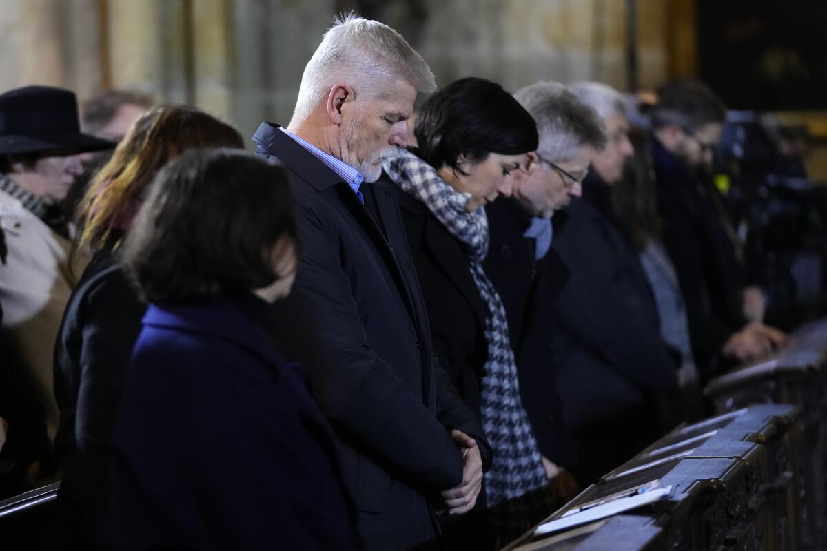 Czech Republic President Petr Pavel attends a memorial service for the victims of the Charles University shooting in Prague.