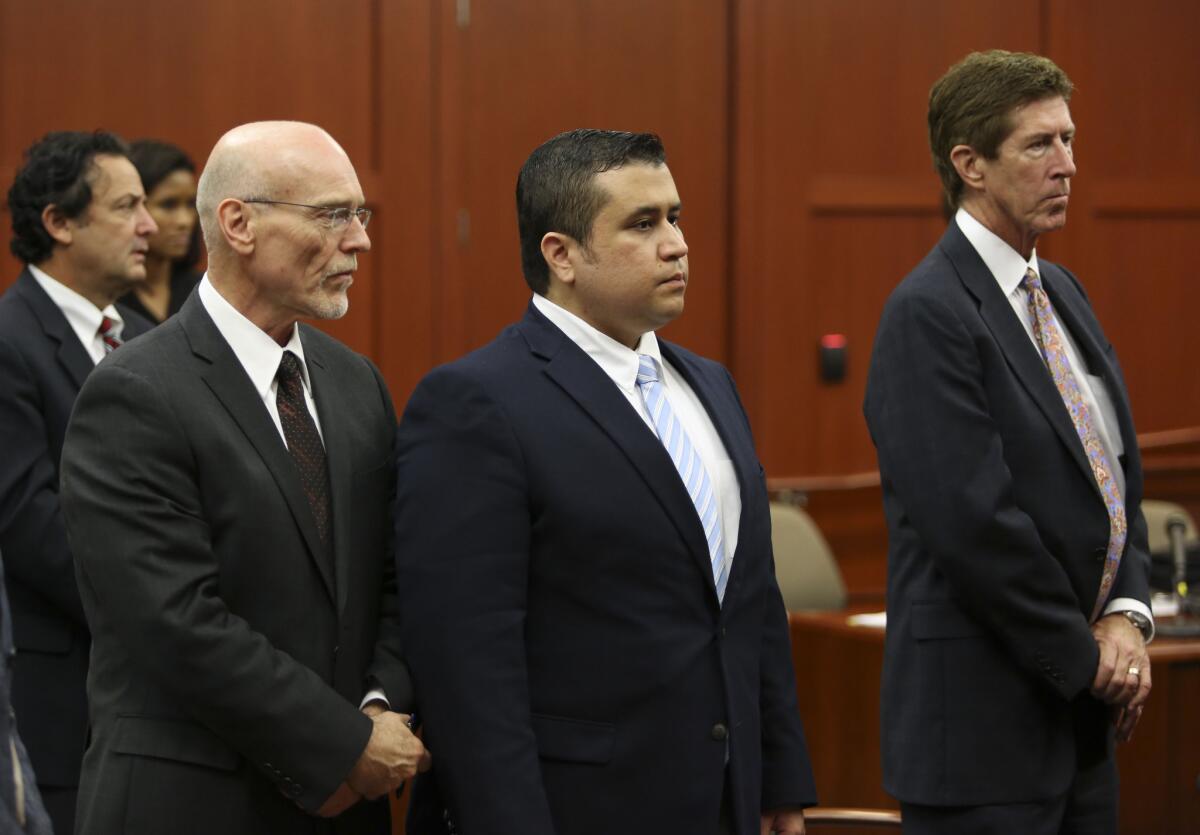 George Zimmerman, seen here in court with his defense counsel, Don West, left, and Mark O'Mara, is charged with second-degree murder in the February 2012 shooting death of 17-year-old Trayvon Martin.
