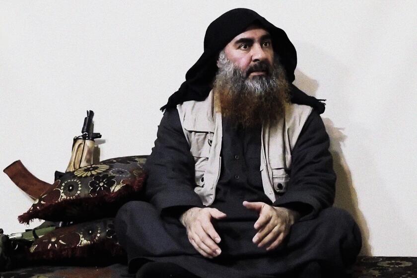 Mandatory Credit: Photo by AY-COLLECTION/SIPA/Shutterstock (10223526e) The chief of the Islamic State (ISIS) group Abu Bakr al-Baghdadi purportedly appears for the first time in five years in a propaganda video in an undisclosed location. Abu Bakr al-Baghdadi, undisclosed location April 29, 2019 .