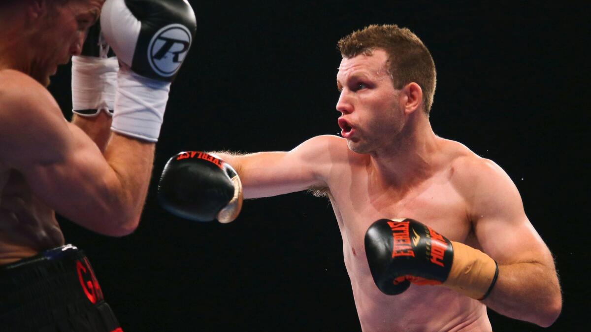 Jeff Horn, right, defeated Gary Corcoran to retain his WBO welterweight title bout at Brisbane Convention Centre in Brisbane, Australia, on Dec. 13.
