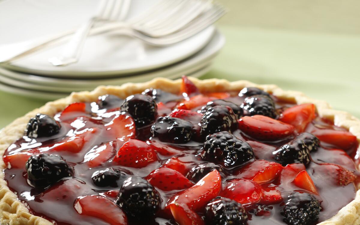 Boysenberry-strawberry glazed pie