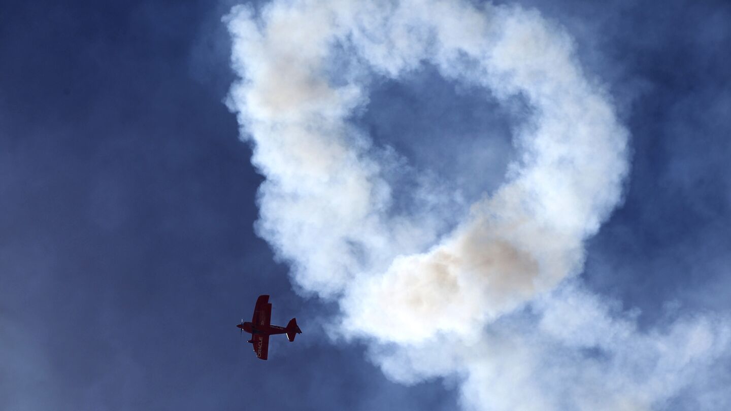 Stunt pilot Sean Tucker practices for the Miramar Air Show on September 27, 2018. The air show runs through Sunday. (Photo by K.C. Alfred/San Diego Union-Tribune)
