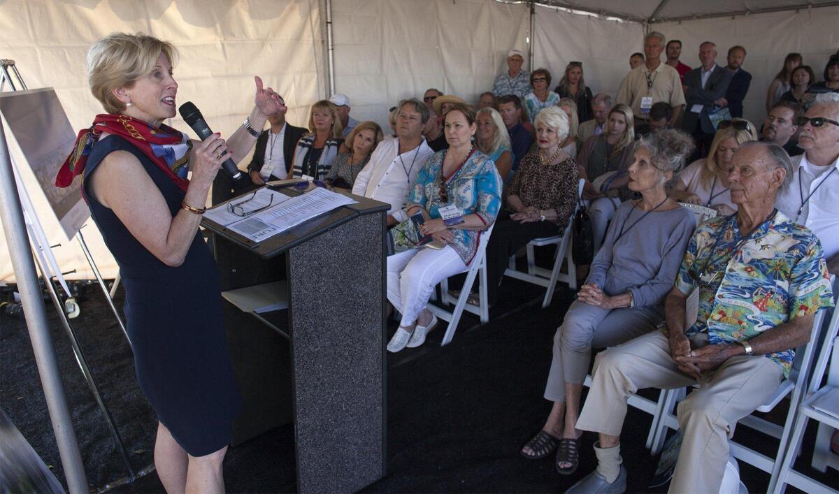 Mayor Diane Dixon speaks Wednesday during the ceremonial groundbreaking for the 130-room Lido House Hotel on the site of the former Newport Beach City Hall.