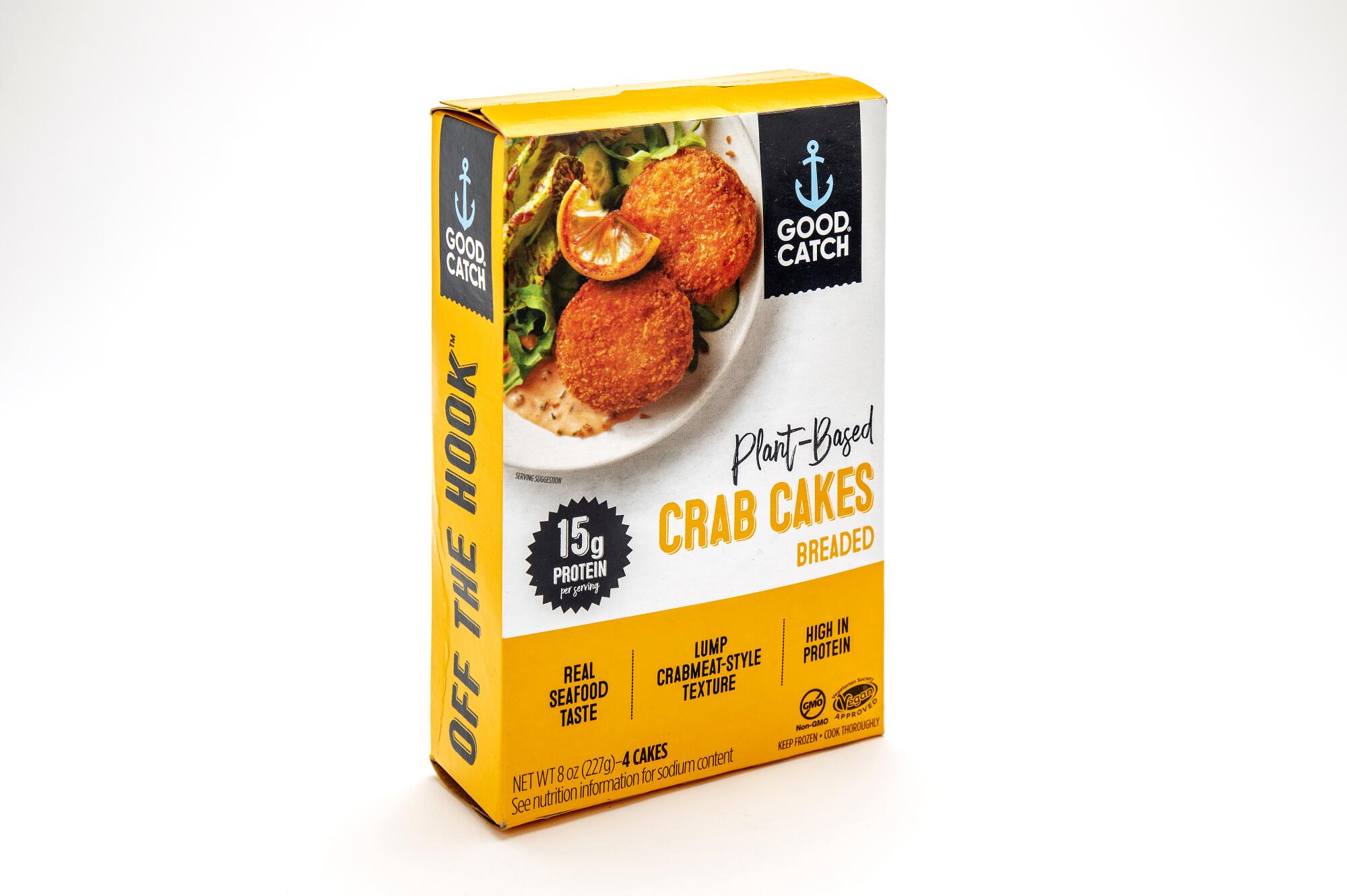 A box of Good Catch plant-based crab cakes 