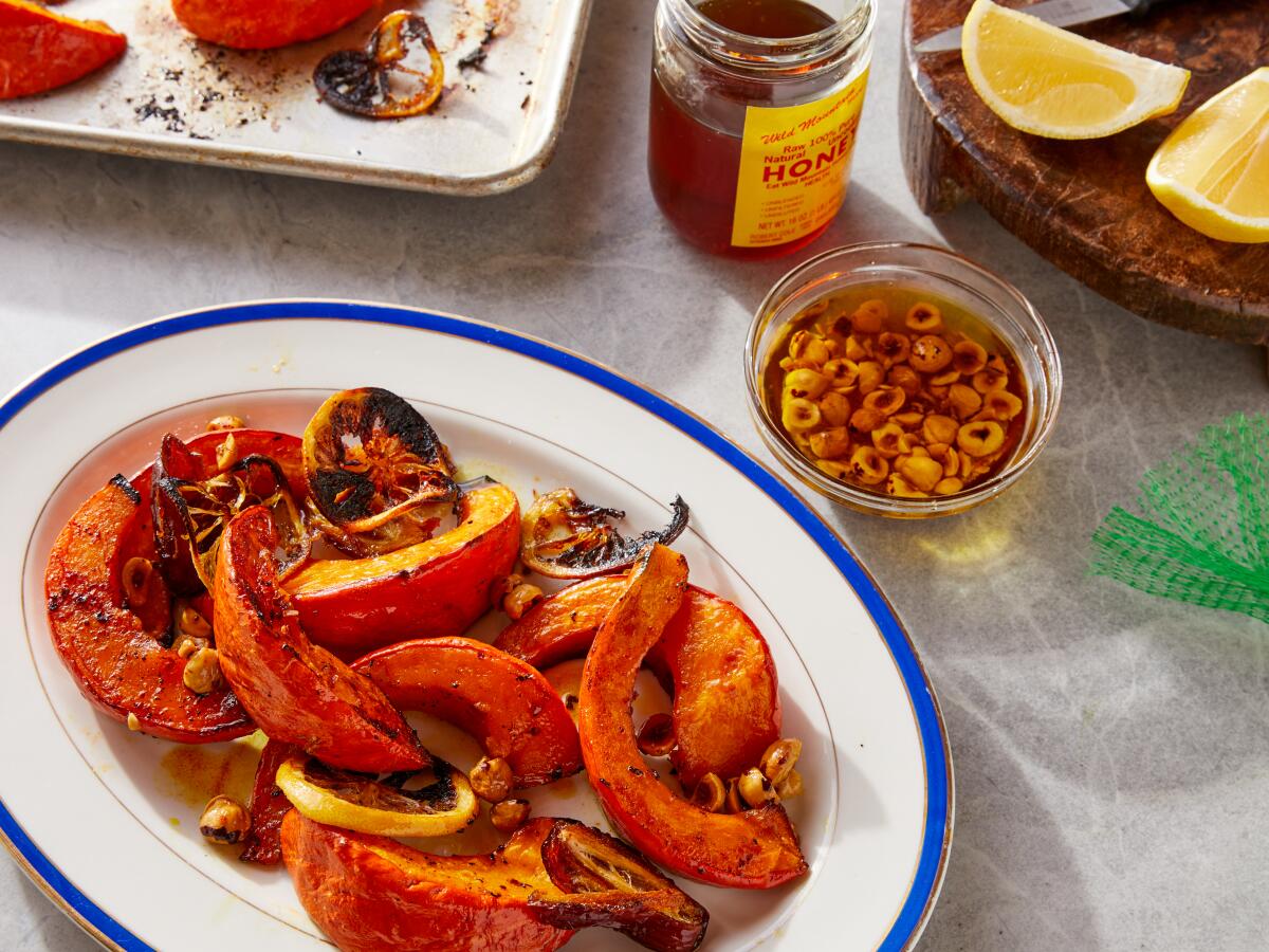 Caramelized Honey Roasted Squash with Citrus and Spicy Sesame by Chef Andy Baraghani. Prop styling by Dorothy Hoover.