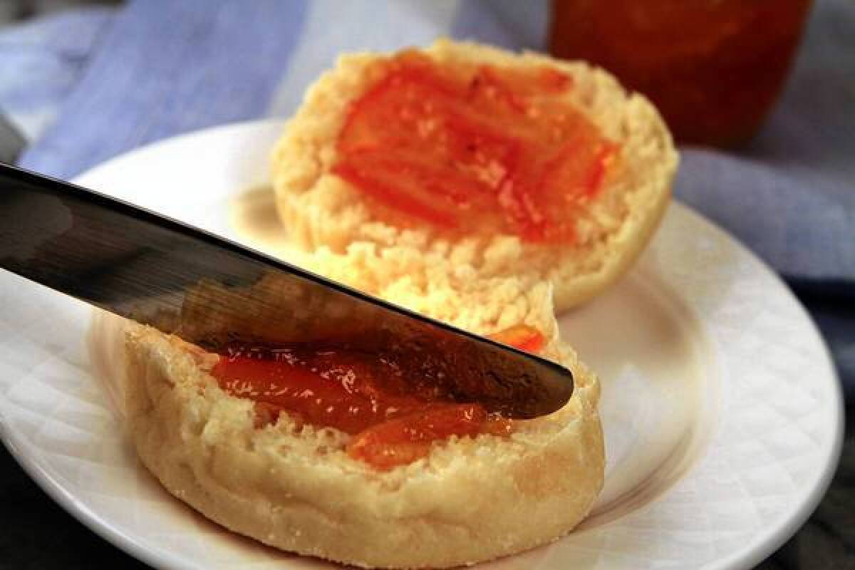 Marmalade can sink into all the nooks and crannies of a freshly made English muffin.