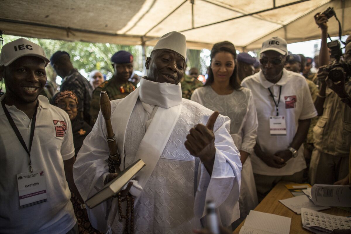 Gambian President Yahya Jammeh, casting his ballot this week, said he didn't mind being called a dictator.