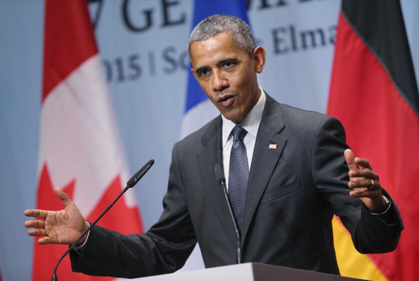 President Obama speaks at the conclusion of the summit of G-7 nations on June 8 near Garmisch-Partenkirchen, Germany.