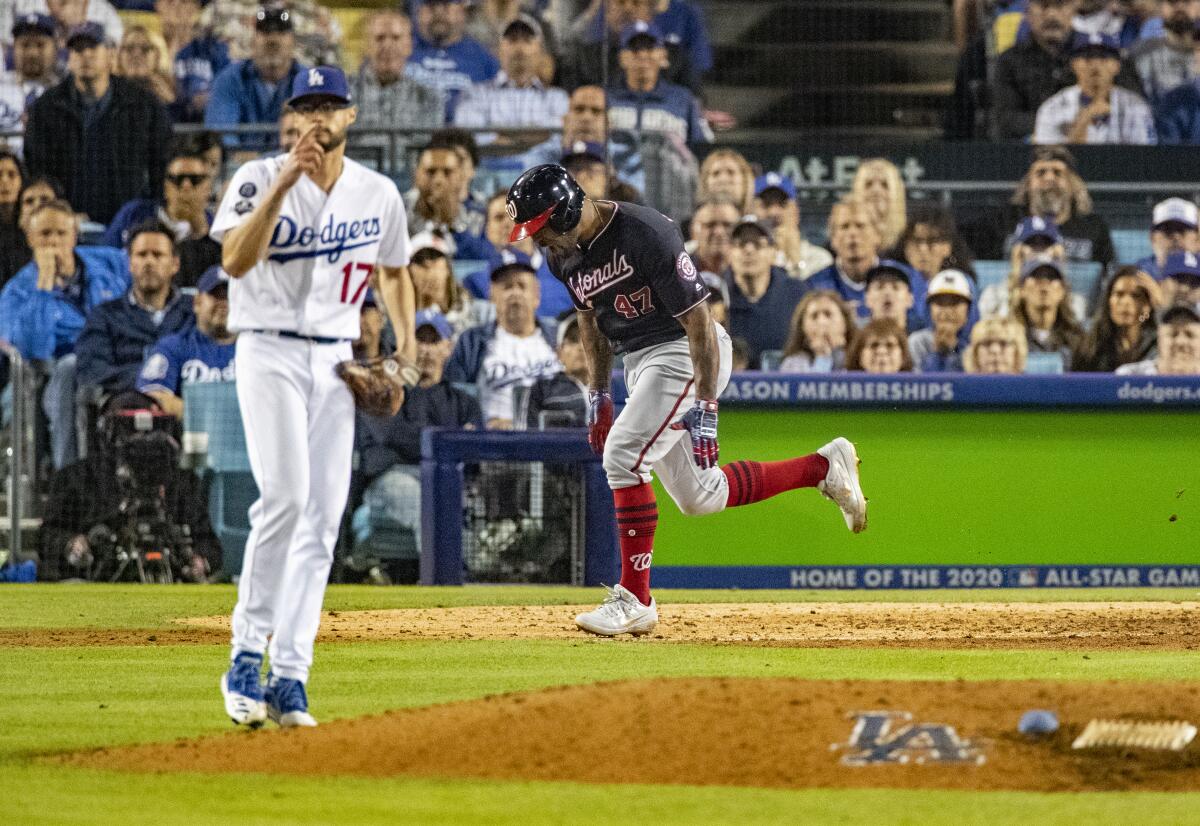 Washington Nationals first baseman Howie Kendrick hits a grand slam off Dodgers reliever Joe Kelly in the 10th inning Wednesday.