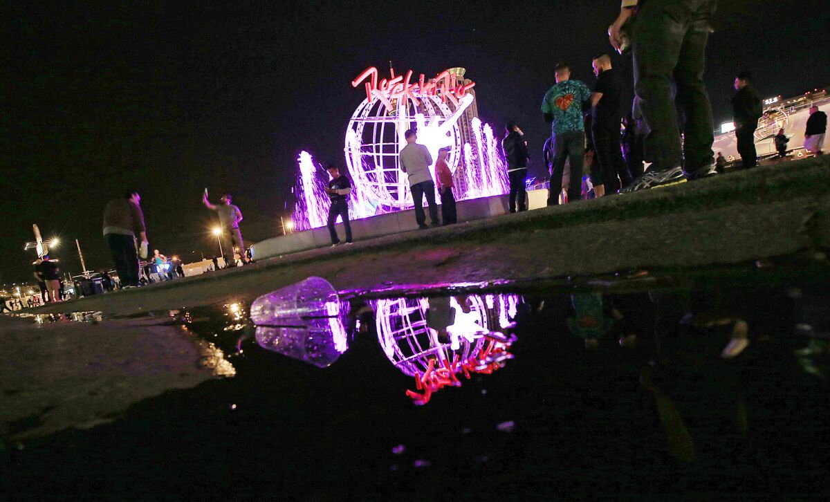 A reflecting image from day 2 of weekend 1 of Rock in Rio in Las Vegas.