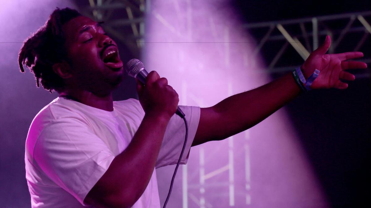 British singer-songwriter Sampha Sisay performs on April 14 on the Mojave stage on Day 1 of the Coachella Music and Arts Festival in Indio.