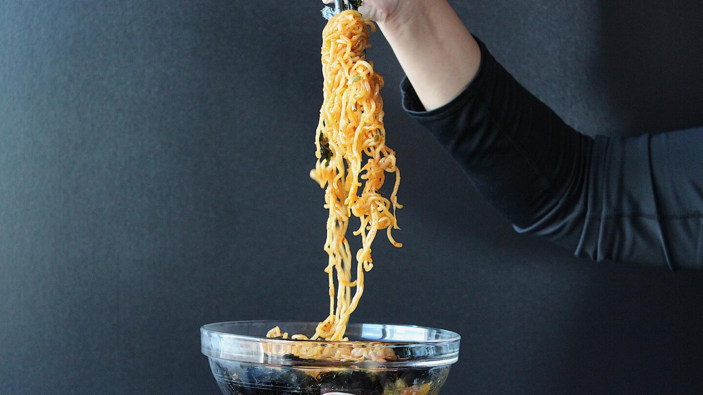 "A word of warning, my noodles are not for the faint of heart. It’s an insanely intense spicy and saline bowl designed to defibrillate me back to life." -- Louisa Chu
