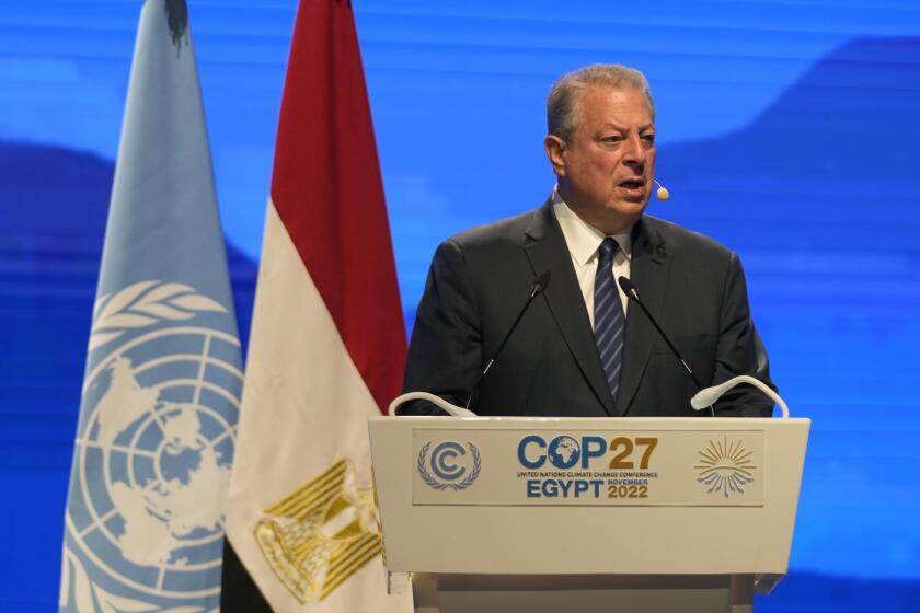 Former U.S. Vice President Al Gore speaks during a session at the COP27 U.N. Climate Summit, Wednesday, Nov. 9, 2022, in Sharm el-Sheikh, Egypt. (AP Photo/Peter Dejong)