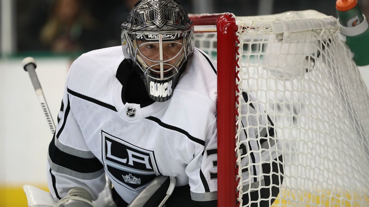 Kings goalie Jonathan Quick did not practice Tuesday because of a lower-body injury.