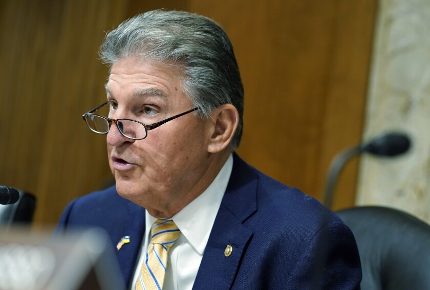 FILE - Sen. Joe Manchin, D-W.Va., speaks during a Senate Energy and Natural Resources hearing on May 5, 2022, on Capitol Hill in Washington. Manchin said Monday, June 27, 2022, that a group of U.S. senators has agreed to effectively dismantle a commission tasked by the Department of Veterans Affairs to carry out closures, downsizing and other significant medical facility changes nationwide. (AP Photo/Mariam Zuhaib, File)