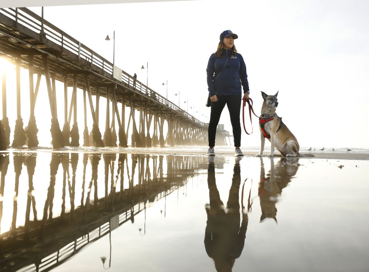Newly elected Imperial Beach Mayor Paloma Aguirre with her dog Dasha in Imperial Beach on Dec. 22, 2022.