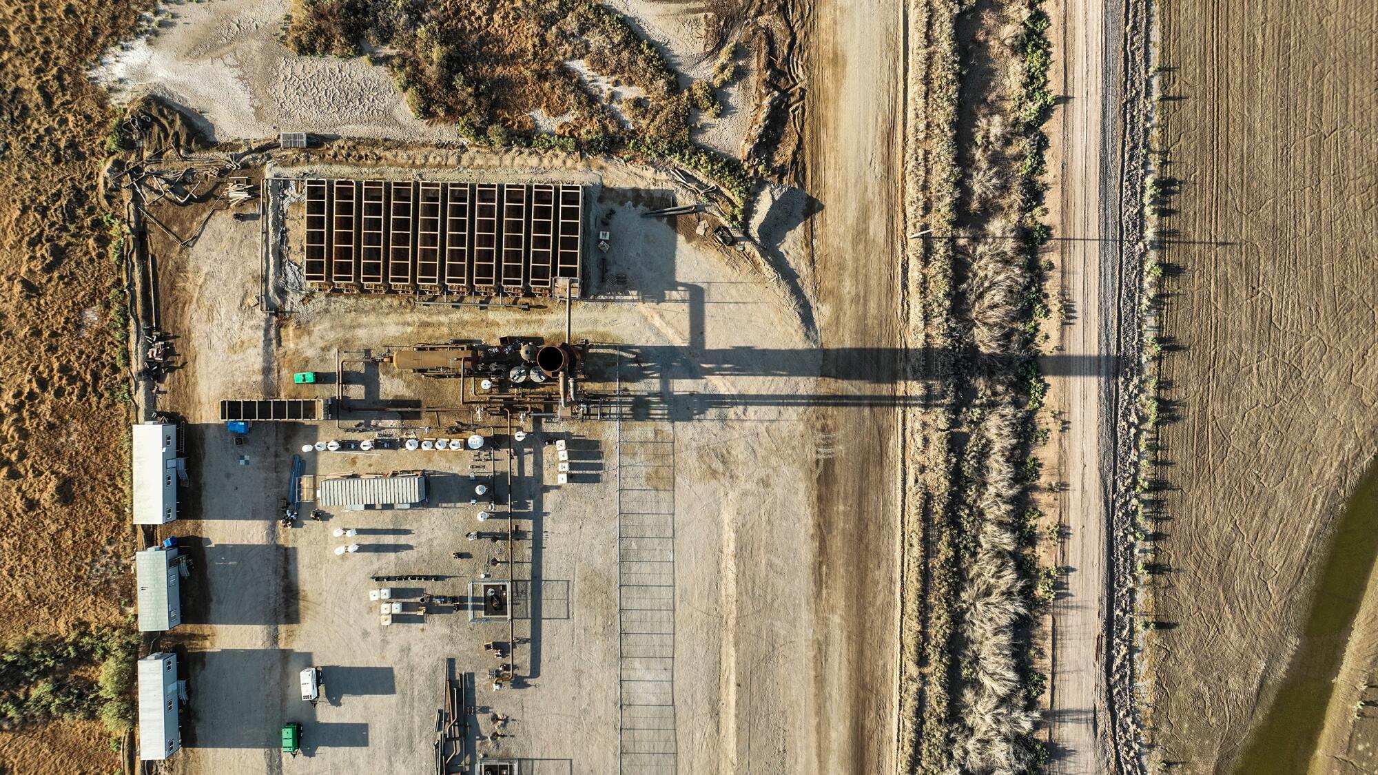 An aerial view of a geothermal energy site being developed by Controlled Thermal Resources.