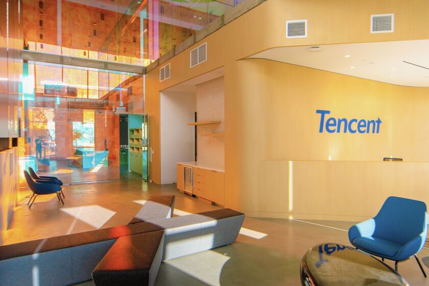 A lobby in Tencent's new Playa Vista office.