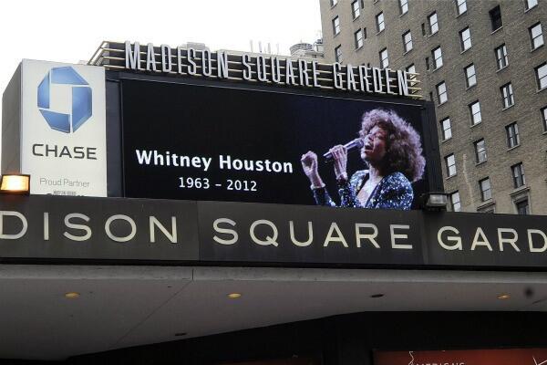 A sign outside of Madison Square Garden pays tribute to Houston in New York City.