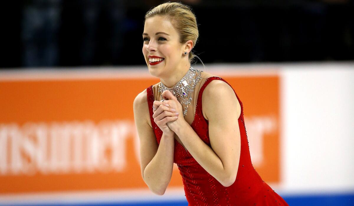 Ashley Wagner reacts after completing the free skate at the U.S. Figure Skating Championships on Saturday.