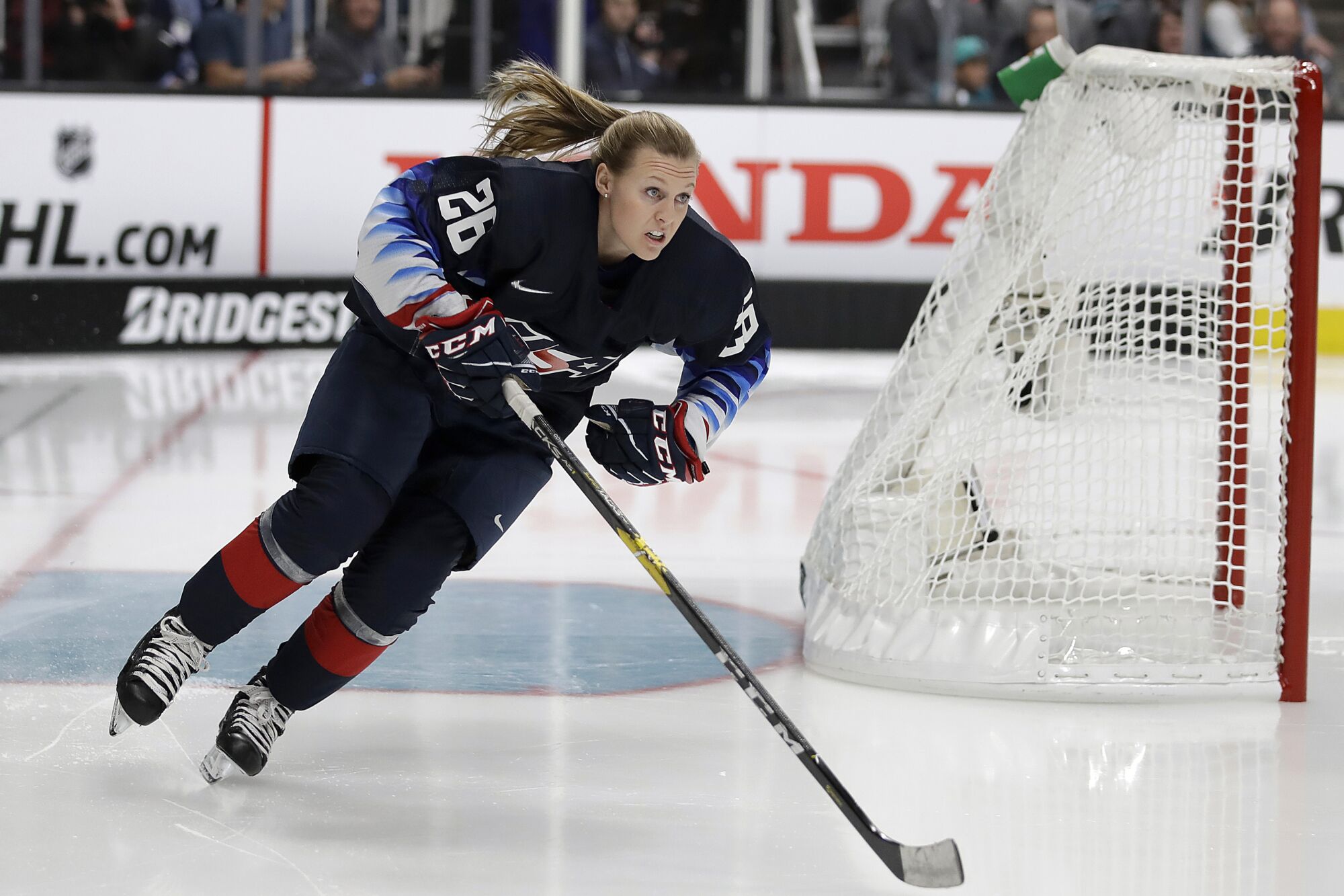 Kendall Coyne Schofield skates during the 2019 NHL Skills Competition.