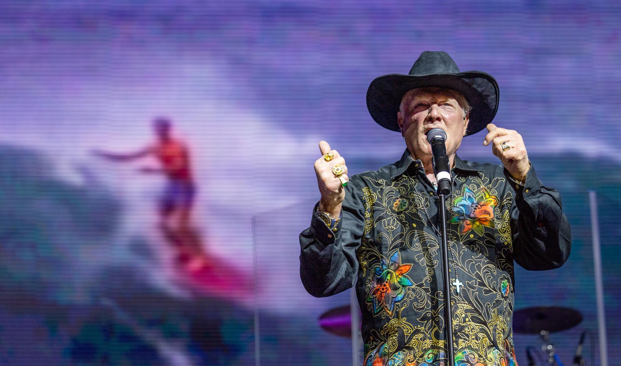 Mike Love of the Beach Boys performs on the Palomino stage on the final day of Stagecoach.
