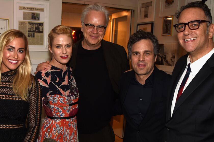 Lauren Sugar, left, Sunrise Coigney, Tim Robbins, Mark Ruffalo and producer Michael Sugar at Anonymous Content's pre-Oscar party Saturday in West Hollywood.