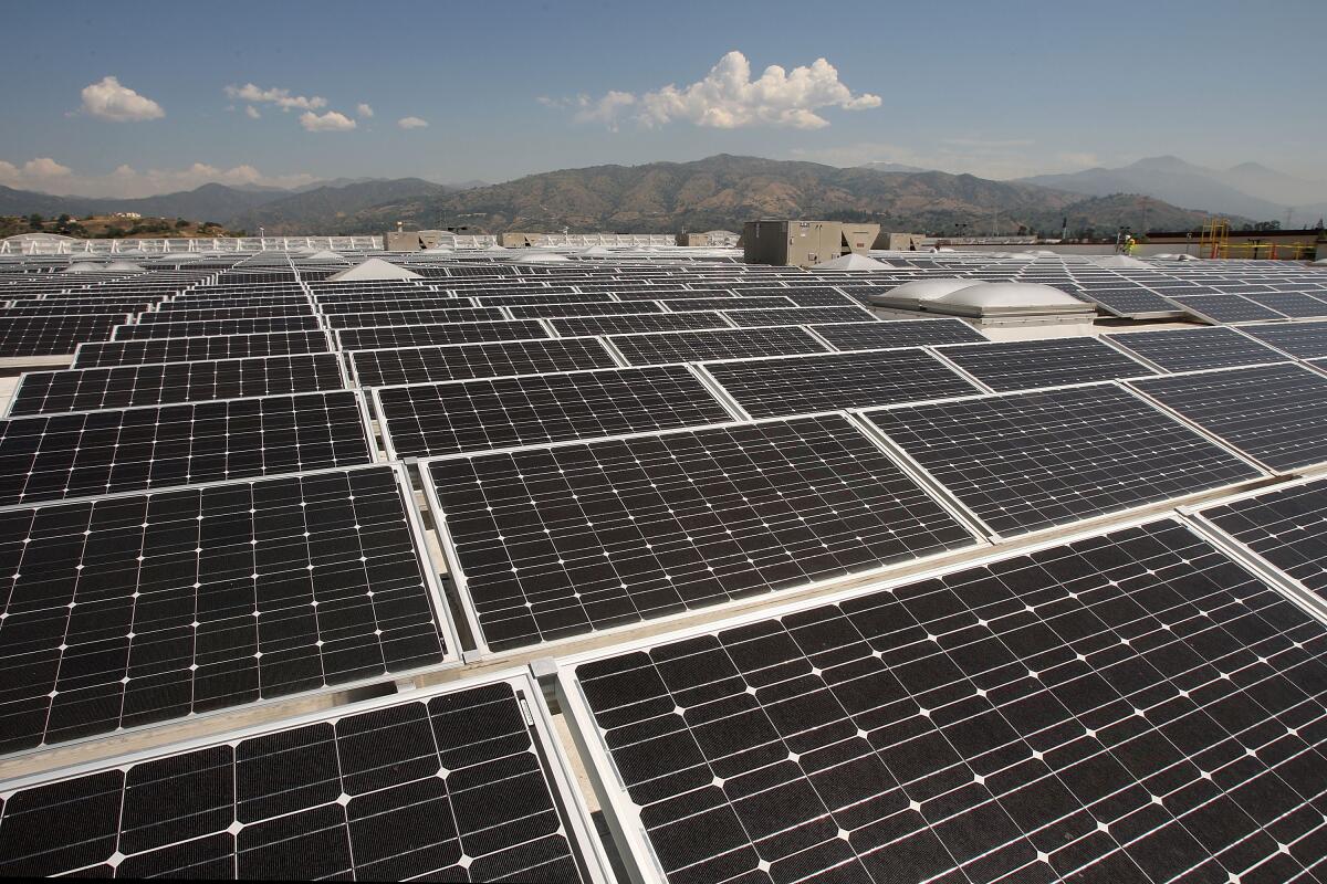 Solar panels cover a Sam's Club store roof in Glendora in 2009.