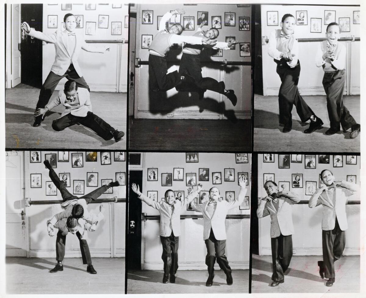 The Hines Kids show off some steps in a grid of six black-and-white photos.
