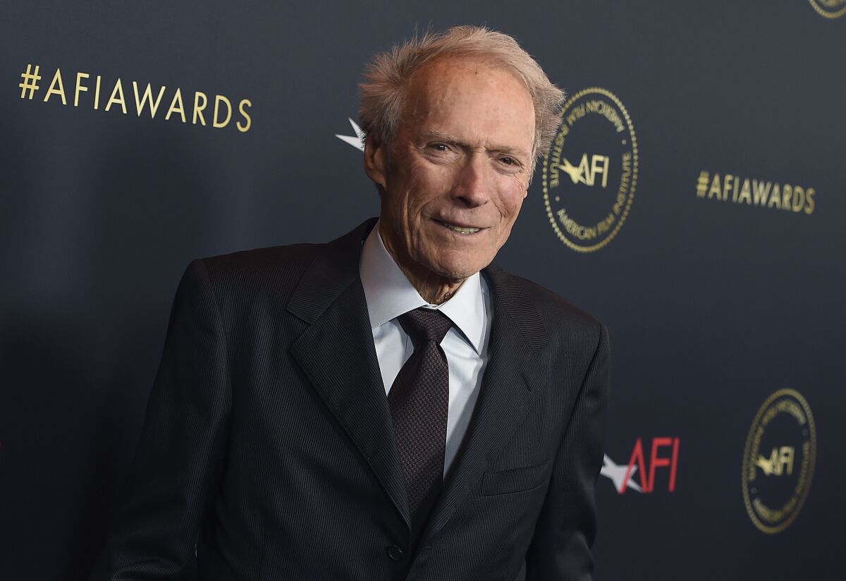 FILE - Clint Eastwood arrives at the AFI Awards on Jan. 3, 2020, in Los Angeles. An iconic western starring Eastwood has been dubbed in the Navajo language. The movie, “A Fistful of Dollars,” or “Béeso Dah Yiníłjaa’” in Navajo, will be screened this month on or near the reservation that extends into Arizona, New Mexico and Utah. A premiere for the cast and crew is scheduled Nov. 16, 2021, at the Window Rock, Ariz., theater. The Western is the third major film available in the Navajo language. (Photo by Jordan Strauss/Invision/AP, File)