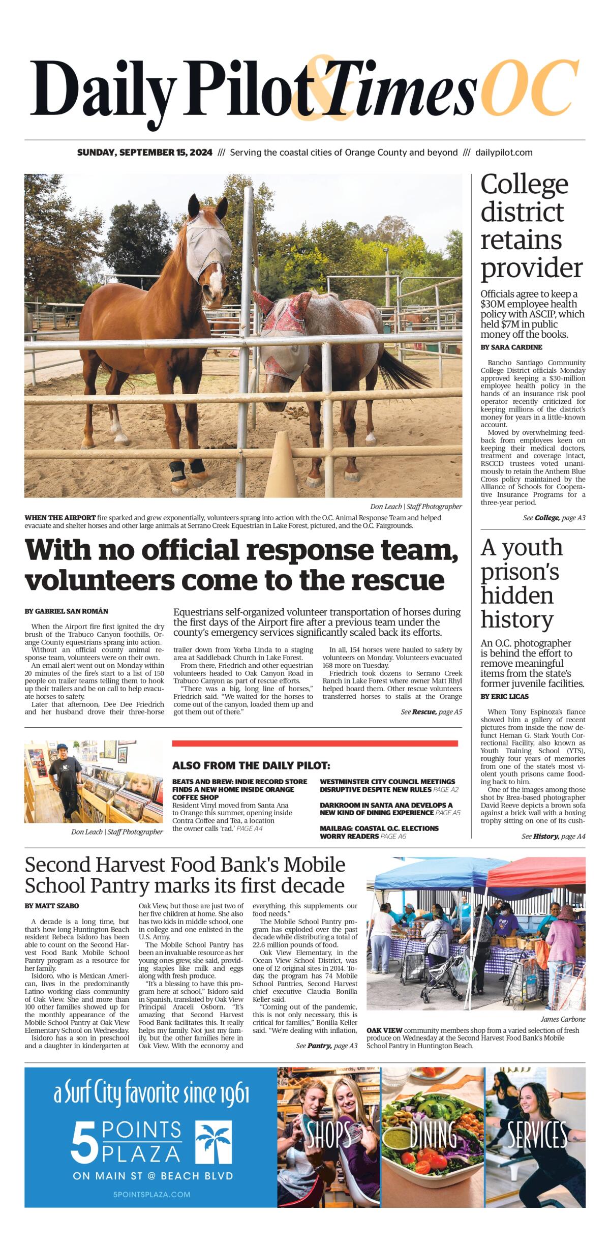 Front page of the Daily Pilot & TimesOC e-newspaper for Sunday, Sept. 15, 2024.