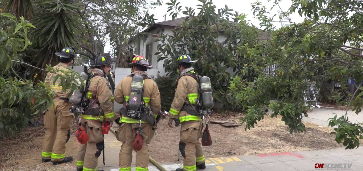 San Diego firefighters put out a fire in a boarded-up house in the Stockton neighborhood early Tuesday morning.