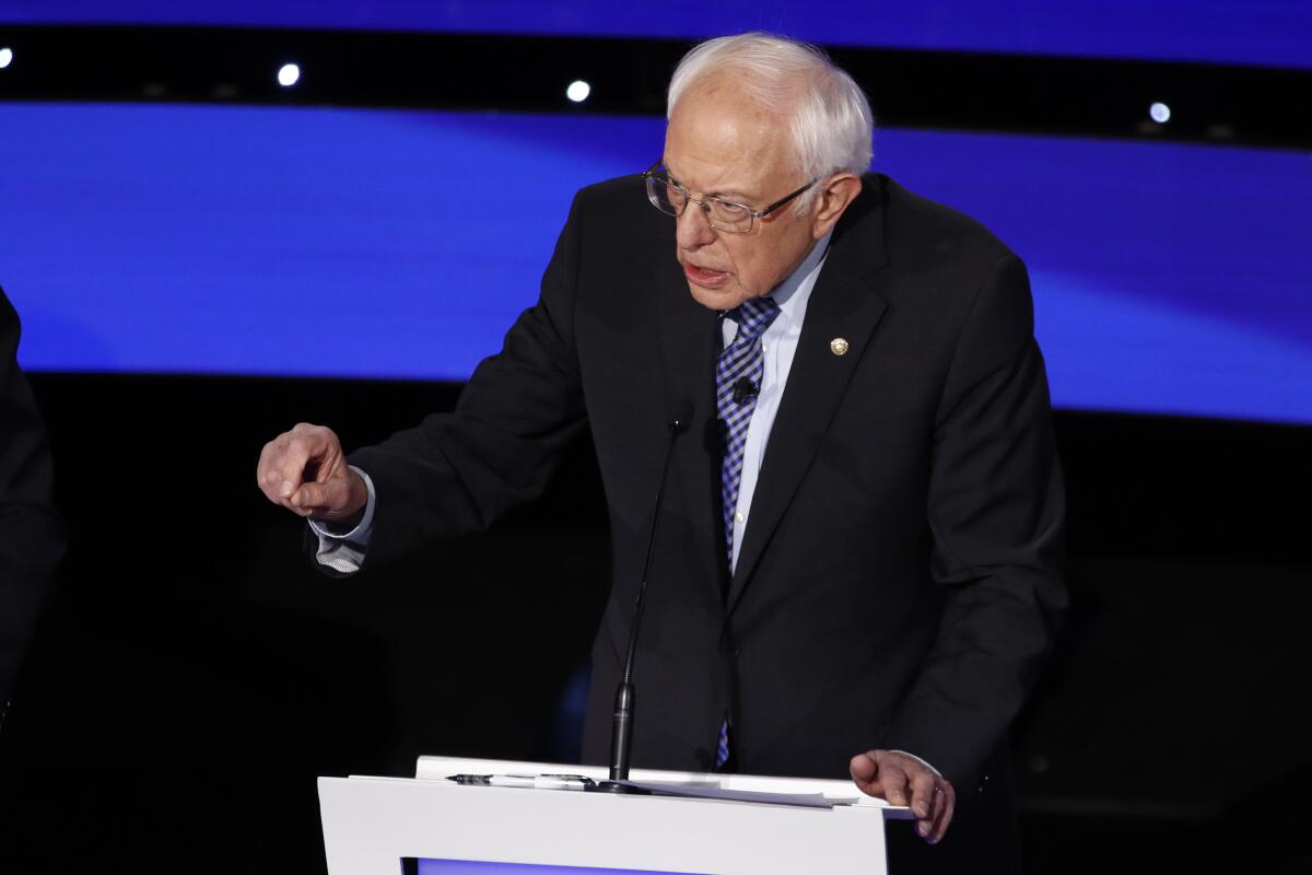 Sen. Bernie Sanders at the debate in Des Moines.